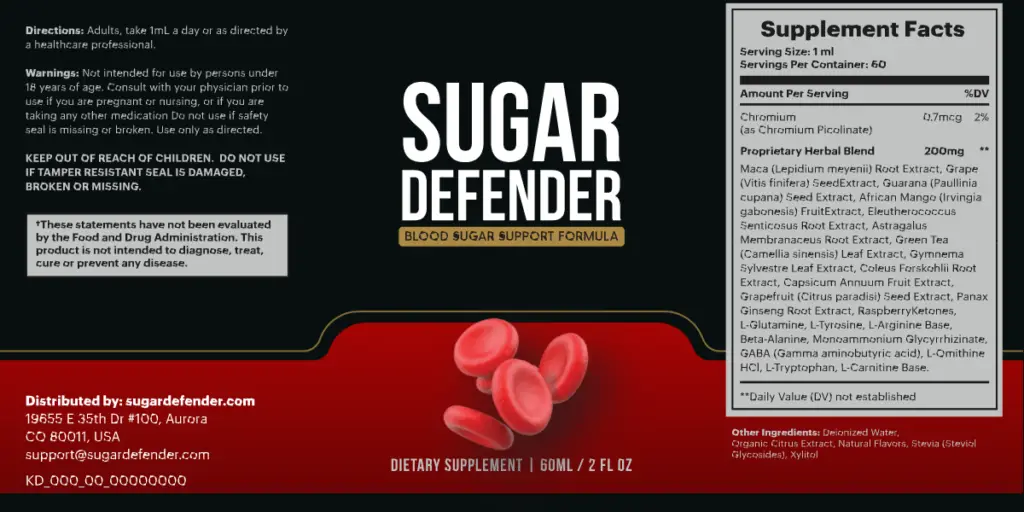 Sugar Defender Blood Sugar Support Formula Label
